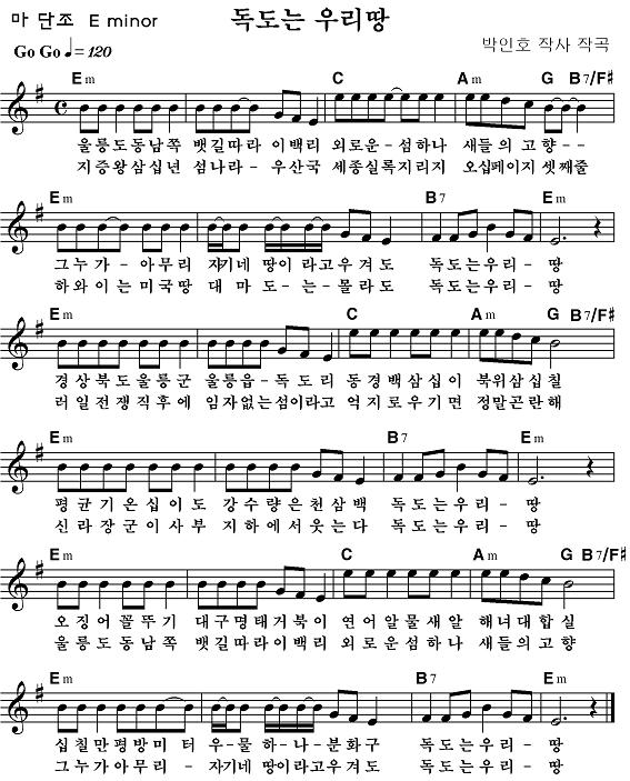 독도는 우리땅 악보 Daum 검색